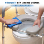 Adjustable Raised Toilet Seat (25.5"-28" Width x 27"-31" Height), 300LBS Capacity with Armrests & Storage Pouch - Image 8