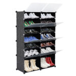 7-Tier Portable 28 Pair Shoe Rack Organizer 14 Grids Tower Shelf Storage Cabinet Stand Expandable for Heels, Boots, Slippers, Black - Image 7