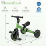 5-In-1 Foldable Toddler Tricycle, Adjustable Handlebar & Ergonomic Seat with Removable Pedals - Green - Image 4