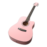 Pink 41-inch Dreadnought barrel-shaped cutaway acoustic guitar with pick, strings, capo, gig bag, tuner, wrench tool, and shoulder strap - Image 7