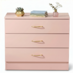 3-Drawer Chest with Faux Rose Gold Handles Drawer Dresser 25.98*12.99*22.05in Pink - Image 2