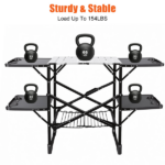 Foldable Aluminum Camping Kitchen Table Heat Resistant Slatted Tabletop, 4 Foldable Side Trays Mesh Storage Rack Hanging Hooks 154lbs Load Capacity Built-In Carry Handle for Campsite Park Travel - Image 6