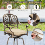 Outdoor Swivel Bar Stools Set of 2, Cast Aluminum Patio Bar Height Chairs, All-Weather Bar Dining Chairs Outdoor Swivel Chairs Furniture (Elizabethan Back) - Image 4