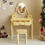 Kids Vanity Set with Mirror and Lights and Stool, 5 Storage Drawers, Pretend Play Princess Makeup Desk Dressing Table and Stool Set for Little Girls Age 3+, Macaroon Orange - Image 7