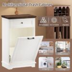 10 Gallon Tilt Out Trash Cabinet Freestanding Trash Bin Cabinet Wood Garbage Recycling Cabinet with Hideaway Drawer Pet Proof Trash Can Holder for Kitchen Living Room, Antique White (not include can) - Image 16