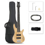 Full Size GIB 6 String H-H Pickup Electric Bass Guitar Bag Strap Pick Connector Wrench Tool Burlywood - Image 2