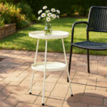 Patio Small Side Table, Round 2 Tier End Table, Metal Round Coffee Table for Indoor Outdoor, Cream White - Image 7