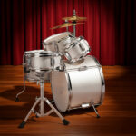 14"x10" 5-Pieces Junior Kids Drum Set Kit Pedal Drum Stick Wrench Drum Stool Silver - Image 9
