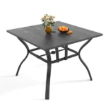 5‑Piece Outdoor Patio Dining Set, 4 Metal Chairs (350 lbs Capacity), 37.8" Square Wood‑Grain Metal Table w/ Umbrella Hole,Rustproof, Ergonomic Slat Design, 30‑Min Quick Assembly, Ideal for Garden - Image 5