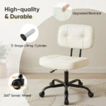 Ergonomic PU Leather Desk Chair, Armless Rolling Chair with Thickened Cushion for Small Spaces,white(Shipment from Walmart) - Image 4
