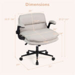 Criss Cross Chair with Flip-Up Arms, Faux Leather Cross Legged Office Chair with Adjustable Height & Rocking Function -Beige - Image 5
