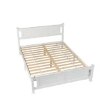 Queen Single Bunk Bed Painted + Melamine Veneer & Pine + MDF Bed Frame Vertical Striped Decorative Bed Frame 63.78*83.46*37.8in White - Image 4