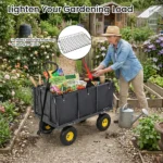 3-in-1 Oversized Steel Garden Cart , 880lbs Pullable Mesh Metal Garden Cart, All-Terrain Utility Cart with Removable Liner & Side Panels & Mesh Tray for Outdoor Lawn, Patio and Landscaping, Black - Image 11