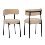 Medieval modern dining chair set, 4 pieces, round seat cushions, black metal legs, curved back kitchen dining chairs, suitable for restaurants and dining rooms, beige - Image 10