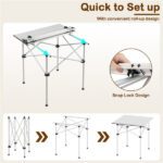 Silver 28" Foldable Camping Table with Aluminum Top, 150 lbs Capacity Portable Picnic Table with Carry Bag - Image 3