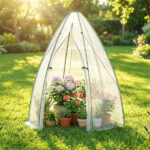 Hexagonal Mini Greenhouse with Zipper Door & Roll-Up Window, PE Cover Outdoor Plant House - White - Image 8