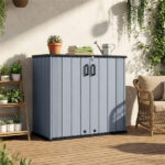 23.5 Cu.ft Outdoor Storage Shed with Lockable Door, PP HDPE Horizontal Garden Tool Cabinet - Gray - Image 2