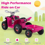 2 in 1 Kids Ride On ATV with Removable Trailer, 6V Electric Quad for Toddlers Ages 3+ Rose Red - Image 8