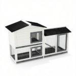 62" White Rabbit Hutch, Wooden Bunny Hutch, Guinea Pig Cage, Small Animal Enclosure with Run Area, Removable Tray, Asphalt Roof, Lockable Doors and Ramp - Image 2
