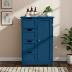 Navy blue, MDF with paint finish and melamine veneer, vertical stripes, 56*30*82.5cm, 4 drawers, 1 door, bathroom vanity - Image 2