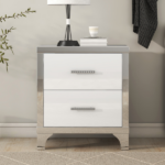 Elegant High Gloss Nightstand with Metal Handle,Mirrored Bedside Table with 2 Drawers for Bedroom,Living Room,White - Image 8