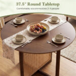 37.5" Round Dining Table for 2-4 People, Mid-Century Modern Kitchen Table with PE Rattan & Rubber Wood Legs - Image 8