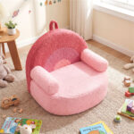 Pink Kids Sofa, Soft Teddy Fleece Foam Couch with Carry Handle & Removable Machine-Washable Cover - Image 12
