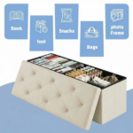 43 Inches Folding Storage Ottoman Bench, Storage Chest, Foot Rest Stool, Bedroom Bench with Storage, Beige (Shipment from Walmart) - Image 3