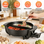 6L Large Capacity Electric Hot Pot with Divider, 5 Gear Adjustable Temperature Non-Stick Electric Cooker, Multifunctional Fondue Pot for 3-6 People with Cooking Tools