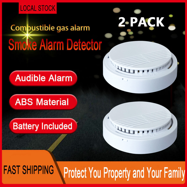 (2 Pack) Smoke Alarm Detector Home Fire Safety Sensor Alert Battery Included (US Logistics For USPS/DHL/Fedex/UPS. No designated logistics accepted TK/TMEU only For self-pickup