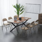 4pcs Elegant Foldable Iron & PVC Chairs for Convention & Exhibition Light Brown - Image 24