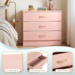 3-Drawer Chest with Faux Rose Gold Handles Drawer Dresser 25.98*12.99*22.05in Pink - Image 7