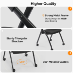 2 Pack Stackable Conference Room Chairs with Wheels, Folding Office Chair with Rebound Back, Padded Seat for Training Room, Guest, Reception, Event, Capacity 350lbs, Black - Image 7