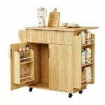 Do Not Sale on Amazon 2-Door 1-Drawer Grille Food Cart Gold-Plated Aluminum Alloy Door Handles Vacuum-Formed Door Panels Rubberwood Countertop MDF sideboard 31.5*26.69*35.04in Oak - Image 4