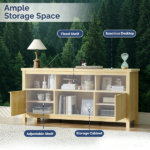 Not selling on Amazon Entertainment Center TV Stand with 4 Open Cubbies & 2 Fluted Hinged Storage Doors, Adjustable Inner Shelves, Cable Management Holes, Media Console Cabinet for Living Room Bedroom, 58.07 x 14.96 x 27.36 Inches, Embossed Melamine Faced Particleboard, Natural Oak - Image 7