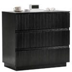 Handleless Grille-Finished 3-Drawer Bedside Table P2 Particleboard + MDF & Melamine Veneer + Thermoformed Drawer Cabinet 23.62*12.99*22.05in Black - Image 3