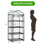 4 Tier Mini Greenhouse with PVC Cover & Roll-Up Zipper Door, Portable Waterproof Greenhouse for Garden Backyard, 27" x 19" x 62", Transparent - Image 3