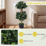 Set of 2 36" Artificial Boxwood Topiary Trees with Flowers, Indoor Outdoor Faux Plants - Image 6