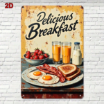 CIFbuy 1PC 8x12 Inch Vintage Metal Sign, Fried Eggs Bacon Toast Breakfast Wall Art, Waterproof Rustproof Iron Plaque, Retro Kitchen Dec TikTok, TikTok, Dec Self-pickup Logiopics - Image 7