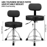 Drum Throne with Backrest, Hydraulic Drum Stool Adjustable Height, Heavy Duty Hydraulic Drum Seat Saddle Design for Drummers Black - Image 7