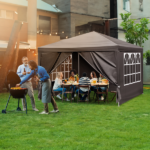 Same Code 00418742 10×10ft Black Outdoor Canopy Gazebo with 4 Removable Side Panels, 2 Zipper Doors and 2 Mesh Windows, Heavy Duty PE Cloth, Powder Coated Iron Pipes for Backyard Party Camping - Image 16