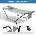 Freestanding Hammock with Stand, 600LBS Heavy Duty Outdoor Hammock Bed with Soft Pillow & Storage Bag, Grey - Image 4