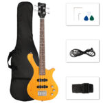 Do Not Sell on Amazon GW101 36in Small Scale Electric Bass Guitar Suit With Mahogany Body SS Pickups, Guitar Bag, Strap, Cable Transparent Yellow