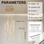 High Ceiling Chandelier Modern LED Ring Pendant Light 3 Color Dimmable Gold Chandeliers Contemporary 78in Hanging Light Fixture with Remote Control for Foyer Entryway Staircase - Image 8