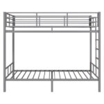 Grey Twin Bunk Bed Square Tube High Guardrail Side Ladder Opening Iron Bed - Image 2