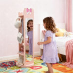 Pink, bow-themed, MDF (medium-density fiberboard) painted finish, 1-door, 1-shelf, rotatable base, children's jewelry mirror cabinet - Image 17