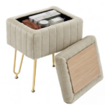 Square Ottoman with Table Top, Comfortable Footrest With Storage, Vanity Stool Suitable for Living Room Bedroom, Camel