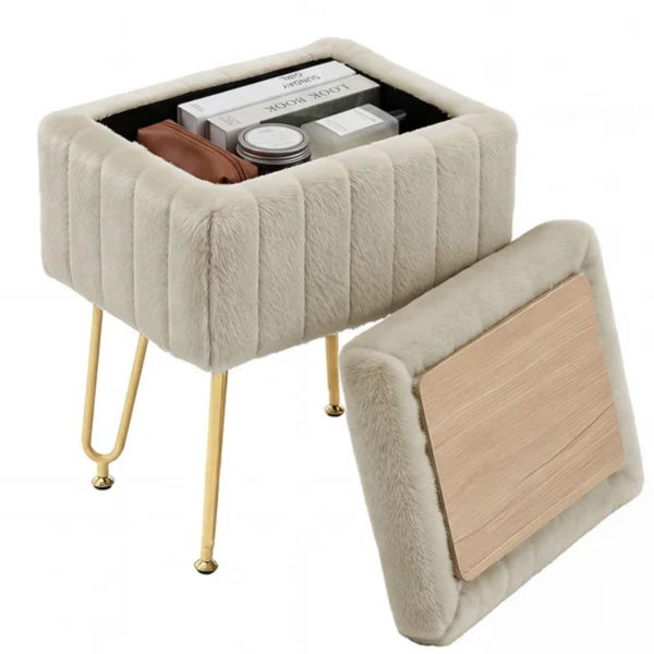 33c76273-9616-46bb-b1cd-aaa6ebc3e226.png Square Ottoman with Table Top, Comfortable Footrest With Storage, Vanity Stool Suitable for Living Room Bedroom, Camel - Image 1
