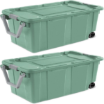 40 Gallon Durable Plastic Storage Tote with Latching Lid and Pull Handle, Green, 2 Pack (Shipment from Walmart)