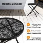 18 inch Folding Patio Side Table, Metal Steel Outdoor Round Coffee Table with Flower Cutouts for Patio Yard Balcony Garden, Black - Image 5